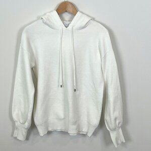 Magaschoni Women's White Pullover Hooded Sweater Size Small Balloon Sleeve